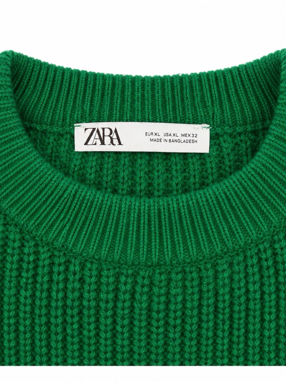 Zara Chunky Ribbed Knit Sweater | Emerald Green | XL | Oversized Crewneck - Picture 3 of 3